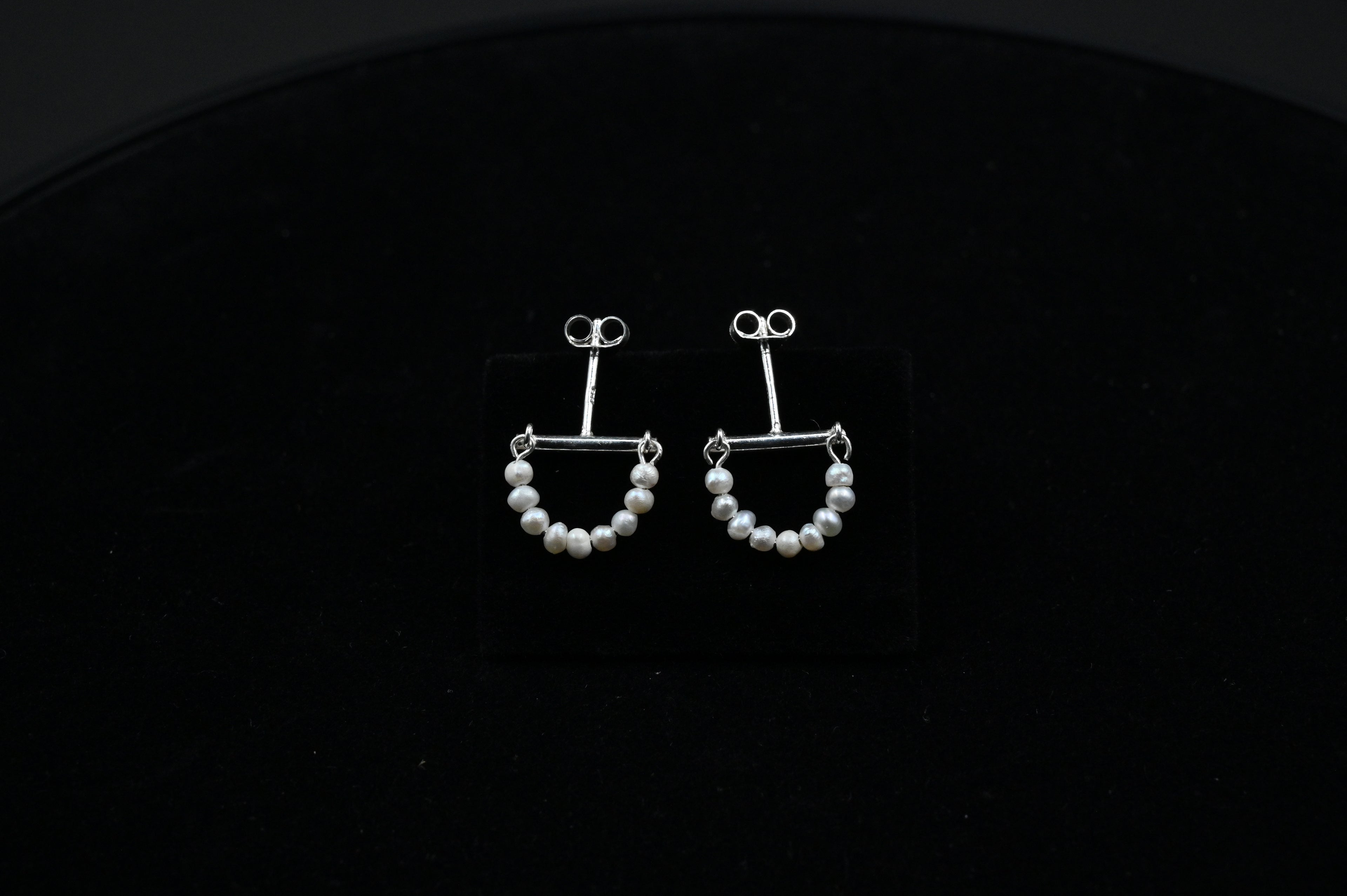 925 Silver Half Moon fresh water pure pearl Earrings