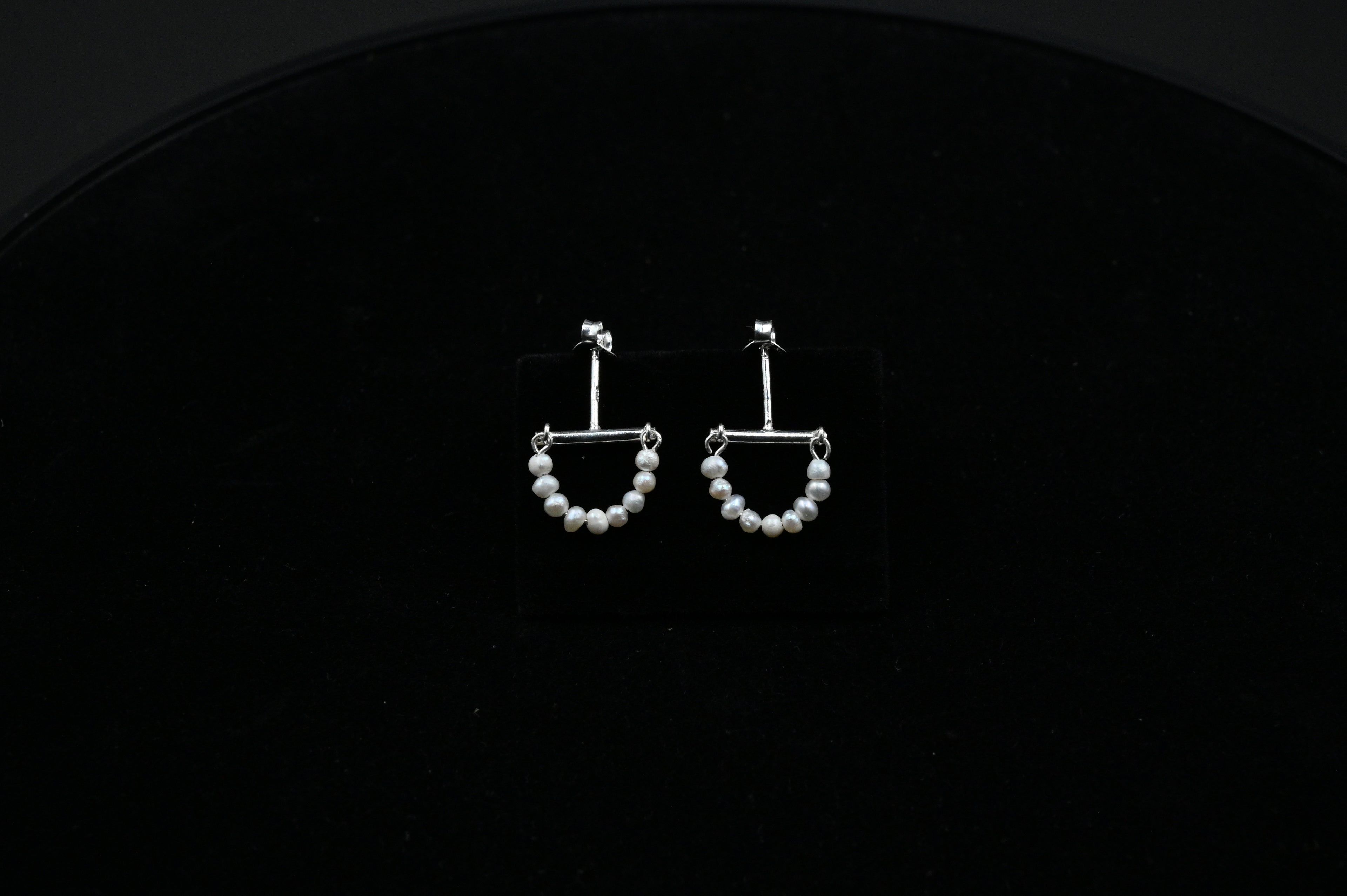 925 Silver Half Moon fresh water pure pearl Earrings