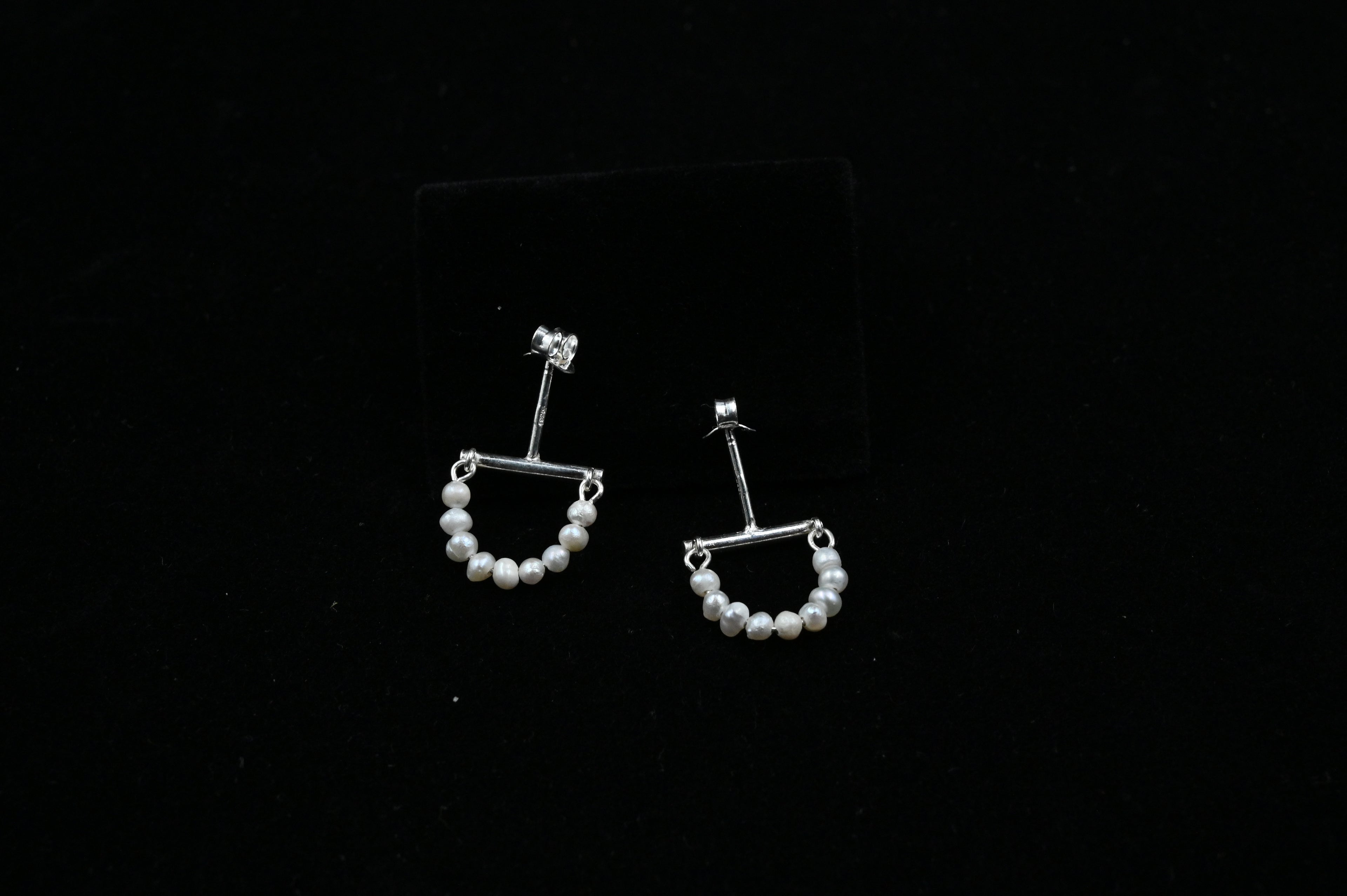 925 Silver Half Moon fresh water pure pearl Earrings