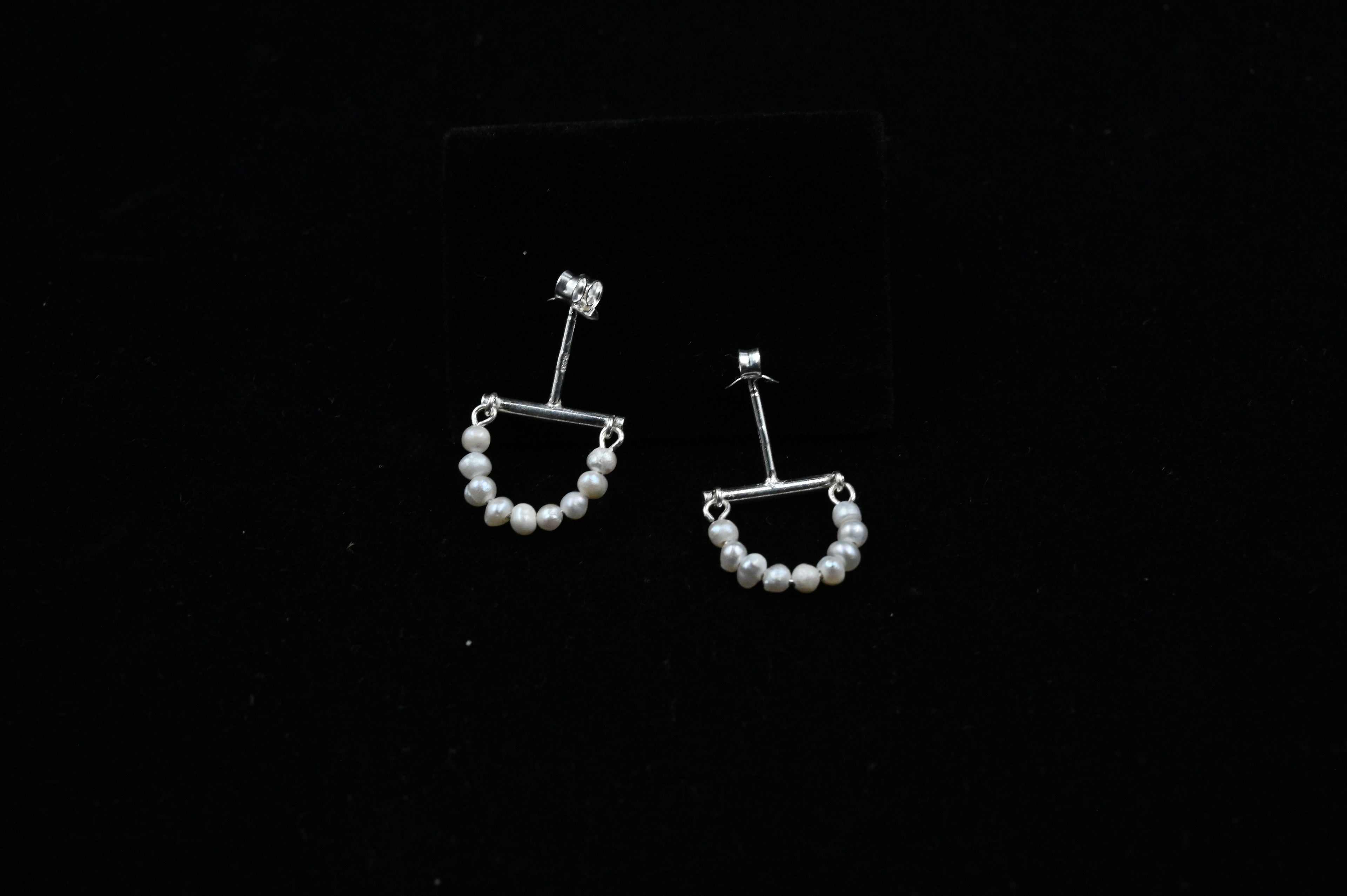 925 Silver Half Moon fresh water pure pearl Earrings