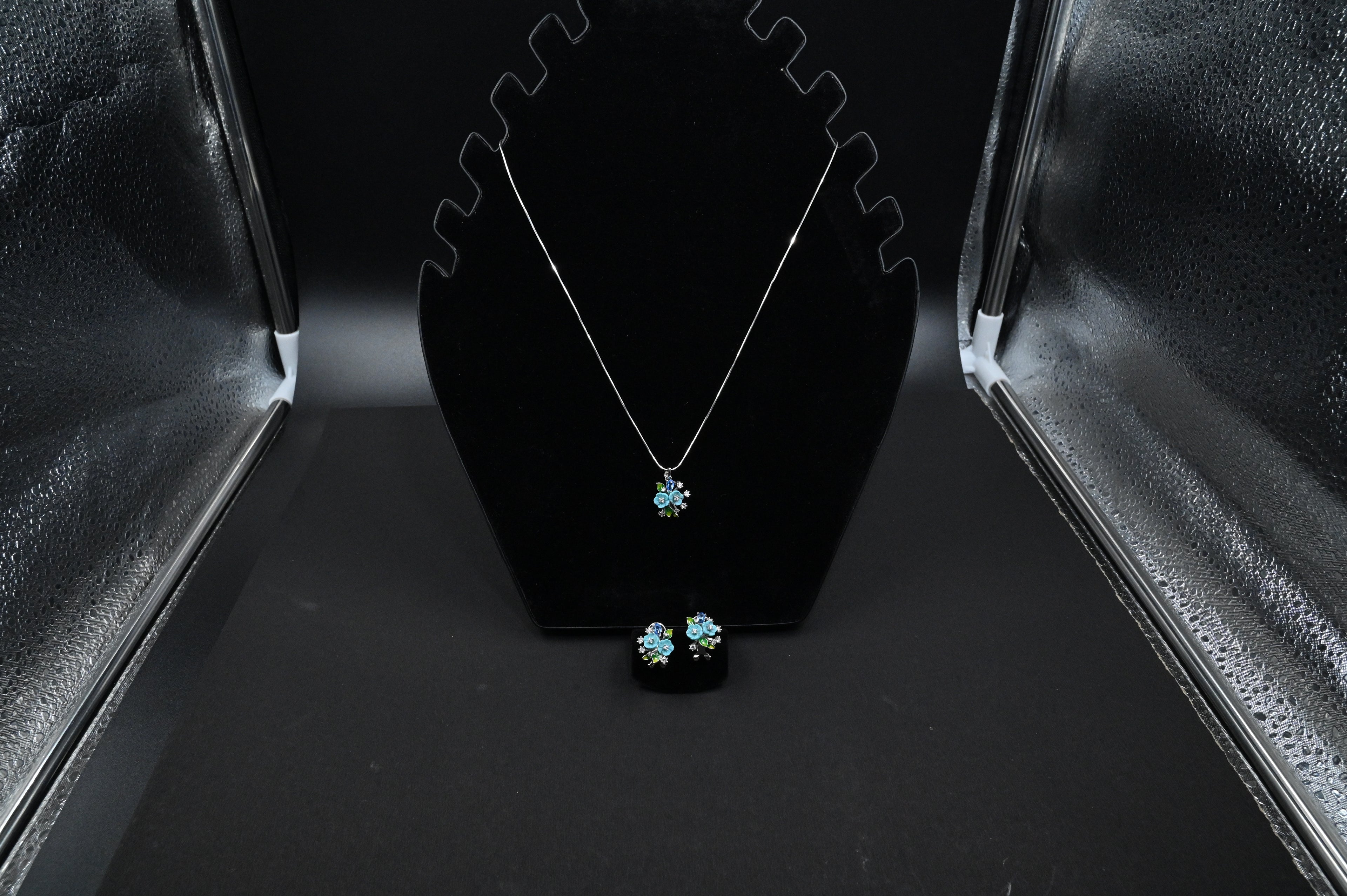 925 Sterling Silver flower Pendant Earring handcrafted Jewellery Set