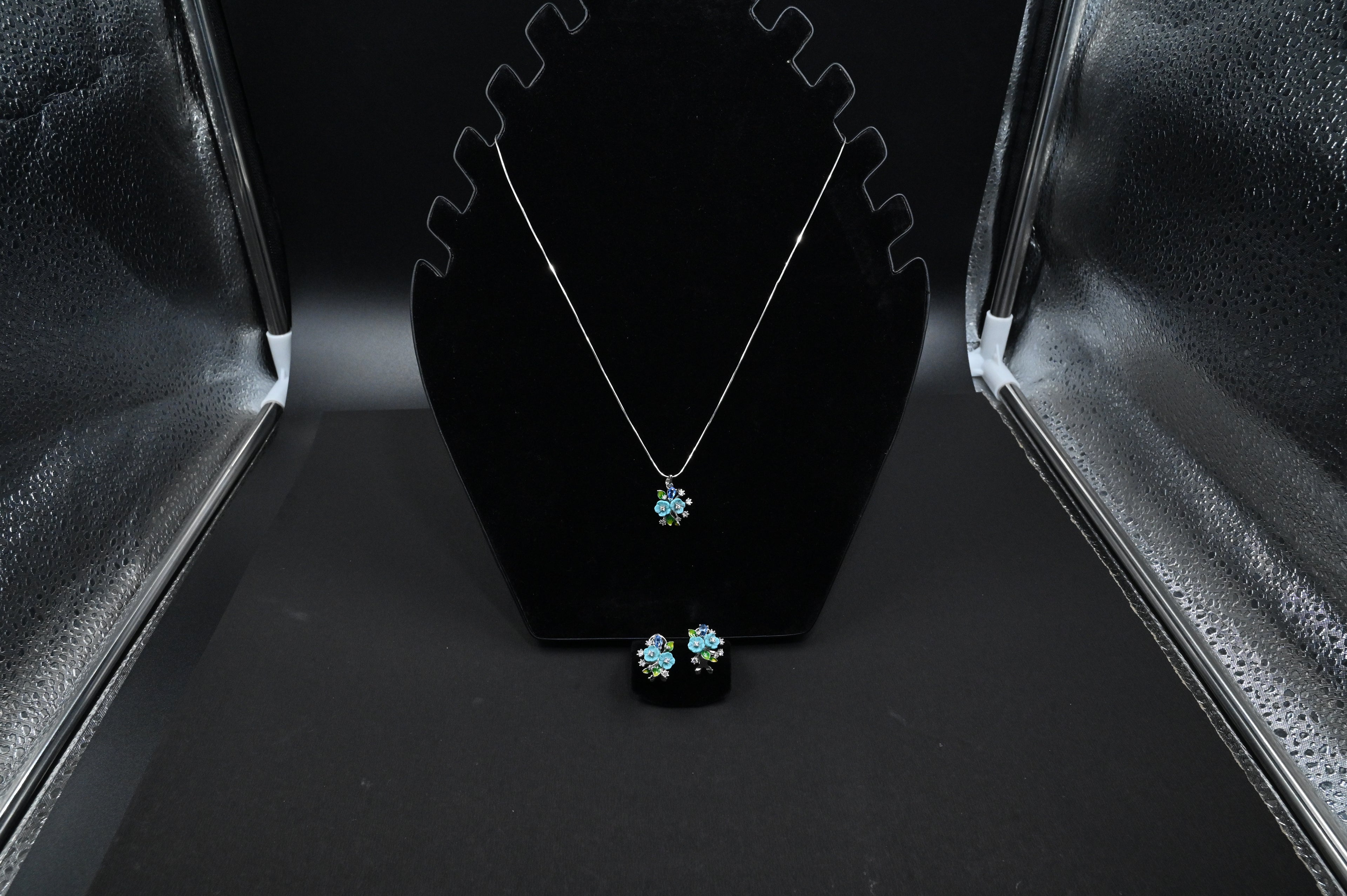 925 Sterling Silver flower Pendant Earring handcrafted Jewellery Set